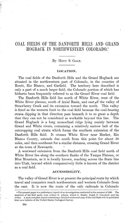 Coal Fields of the Danforth Hills and Grand Hogback in Northwestern Colorado."
