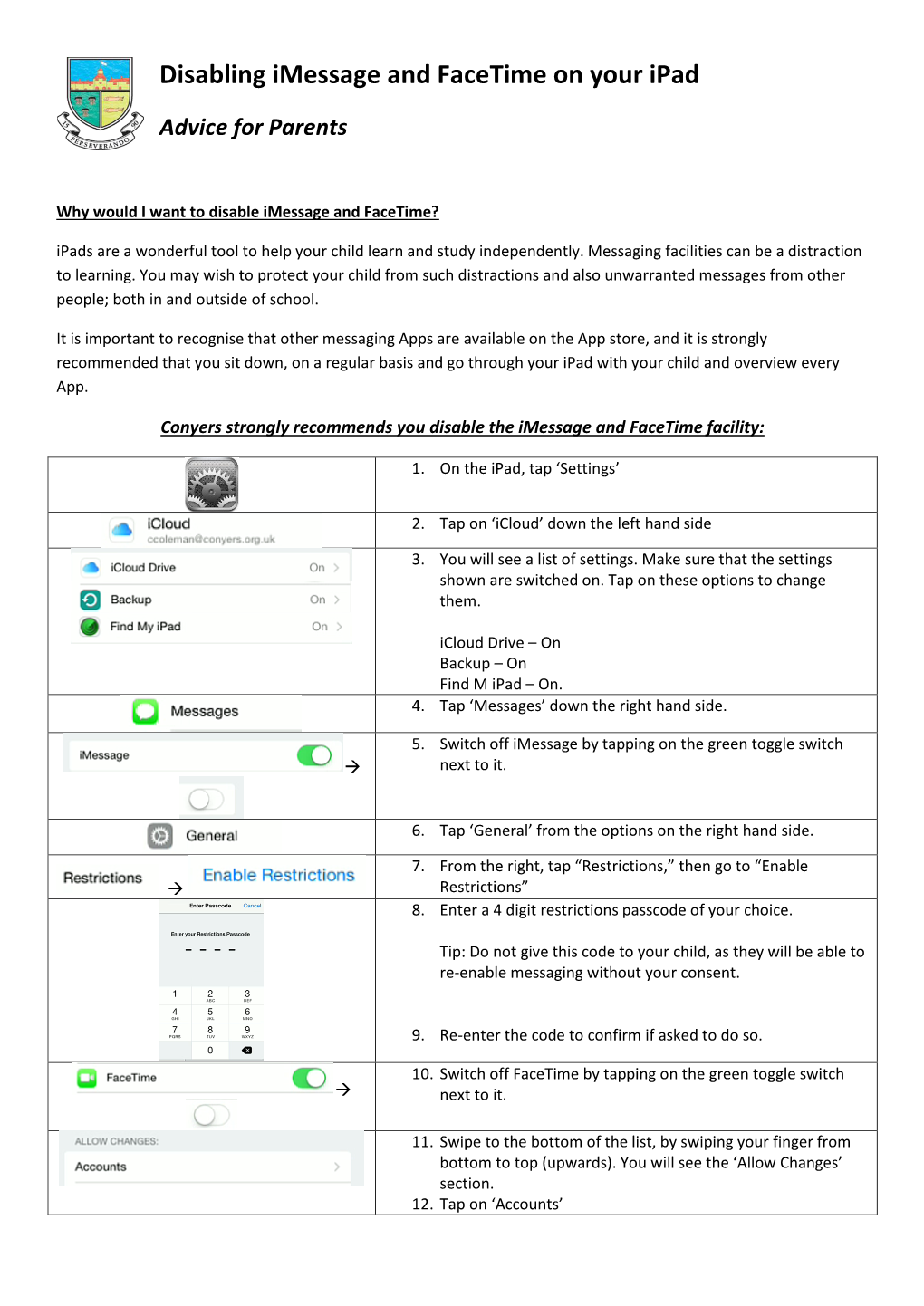 Disabling Imessage and Facetime on Your Ipad Click the Link Below to View the Attached