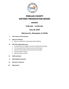 Pinellas County Historic Preservation Board Agenda 9:30 A.M