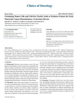 Circulating Tumor Cells and Cell-Free Nucleic Acids As Predictor Factors