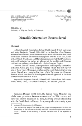 Disraeli's Orientalism Reconsidered2