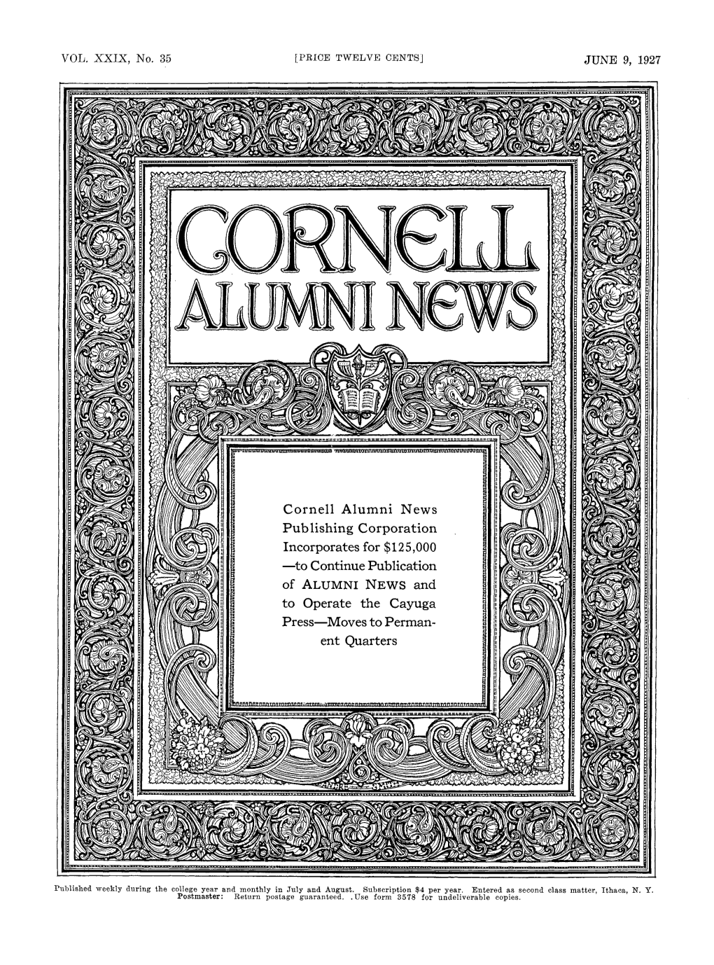 Cornell Alumni News Publishing Corporation Incorporates for $125000