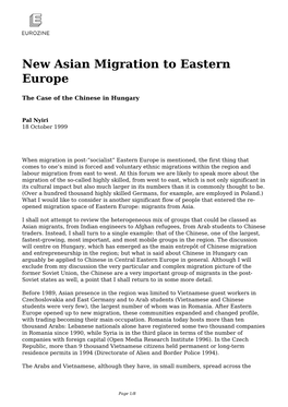 New Asian Migration to Eastern Europe