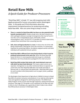 Retail Raw Milk a Quick Guide for Producer-Processors