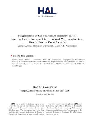 Fingerprints of the Conformal Anomaly on the Thermoelectric Transport in Dirac and Weyl Semimetals: Result from a Kubo Formula Vicente Arjona, Maxim N