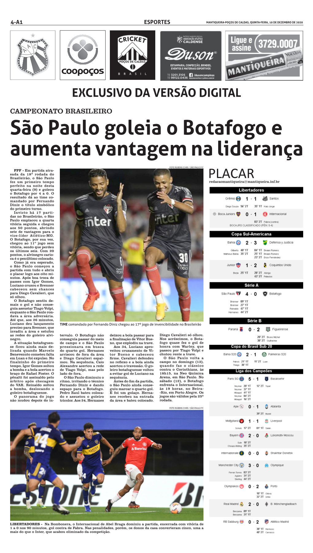 São Paulo Goleia O Botafogo E Aumenta Vantagem Na Liderança