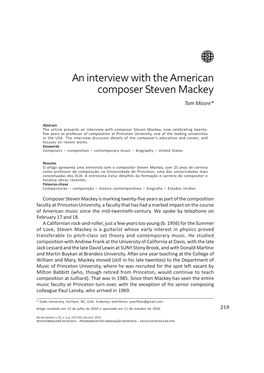 An Interview with the American Composer Steven Mackey Tom Moore*