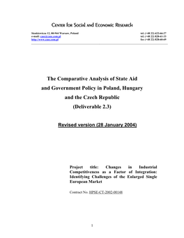 The Comparative Analysis of State Aid and Government Policy in Poland, Hungary and the Czech Republic (Deliverable 2.3)