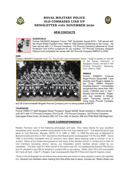 Royal Military Police Old Comrades Link up Newsletter #161 November 2020