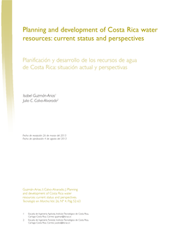 Planning and Development of Costa Rica Water Resources: Current Status and Perspectives