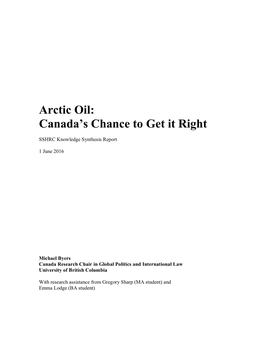 Arctic Oil: Canada’S Chance to Get It Right