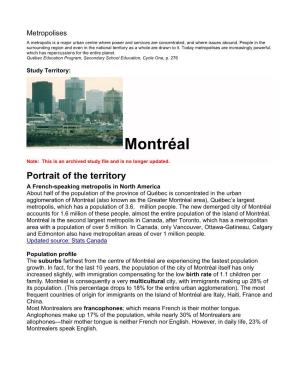Metropolises Study Montreal