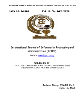 International Journal of Information Processing and Communication (Ijipc) Vol