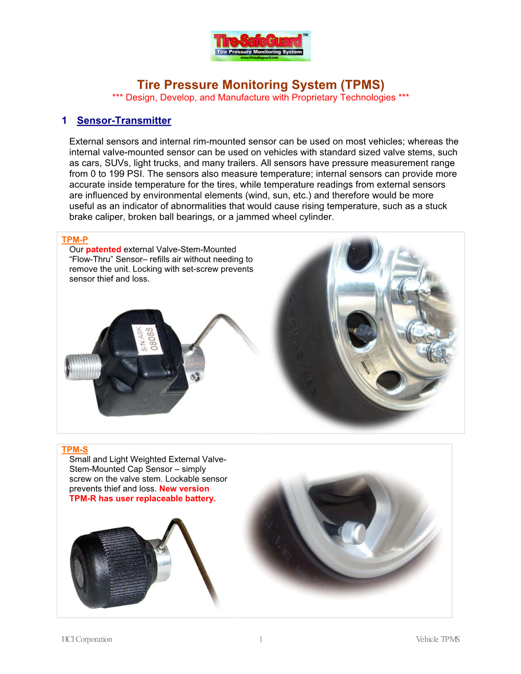 Tire Pressure Monitoring System (TPMS) *** Design, Develop, and Manufacture with Proprietary Technologies ***