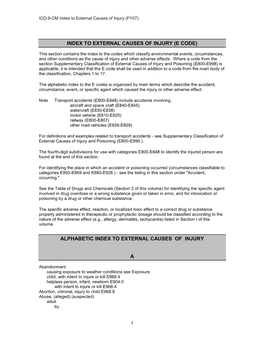 Index to External Causes of Injury (FY07)