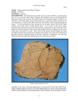 TITLE: Mesopotamian City Plan for Nippur DATE: 1,500 B.C