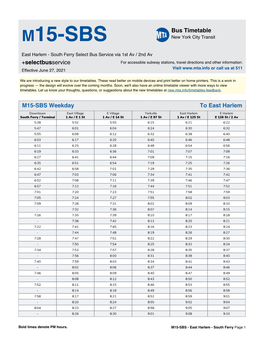 MTA M15-SBS Bus Timetable