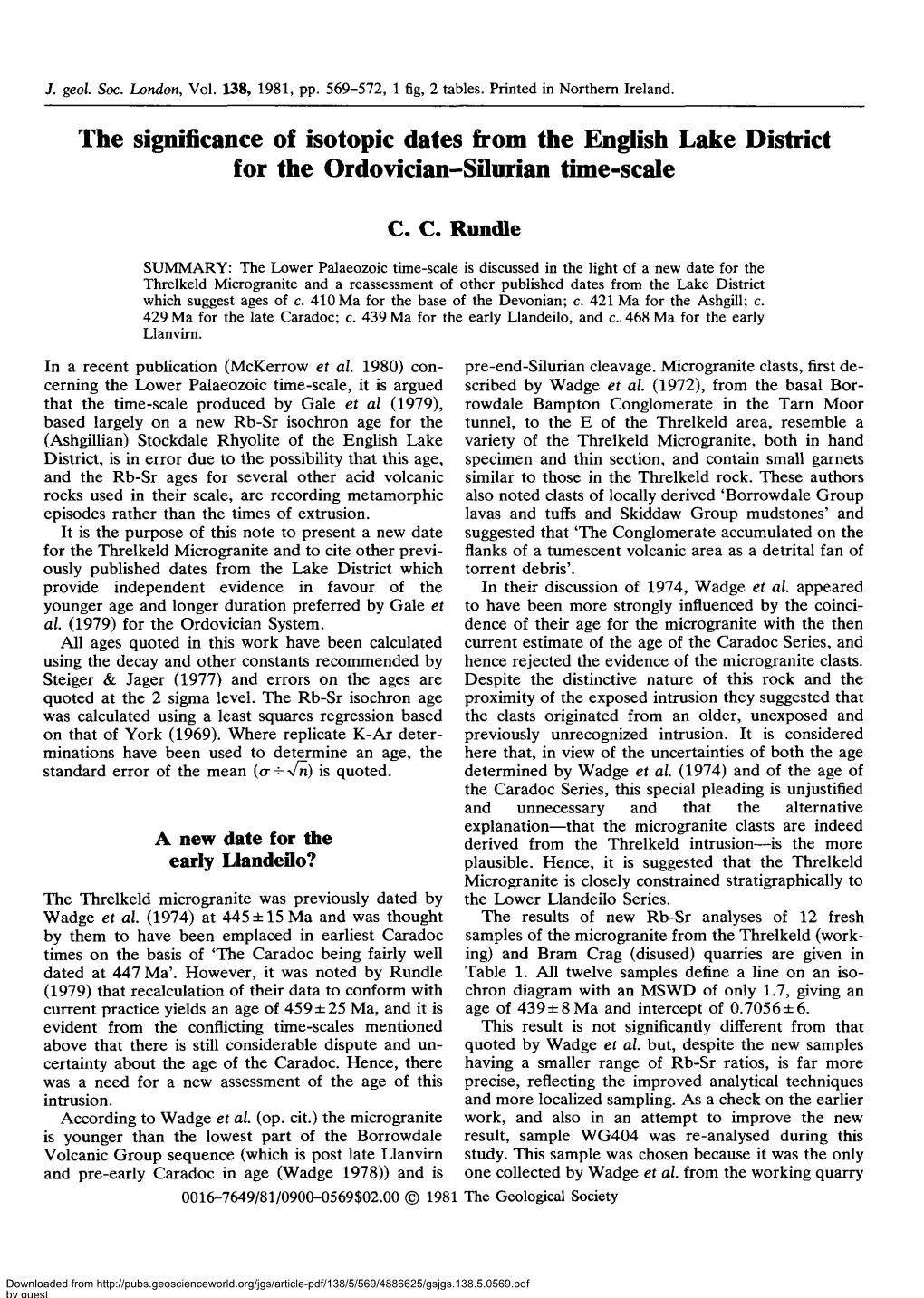 The Significance of Isotopic Dates from the English Lake District for the Ordovician-Saurian Time-Scale