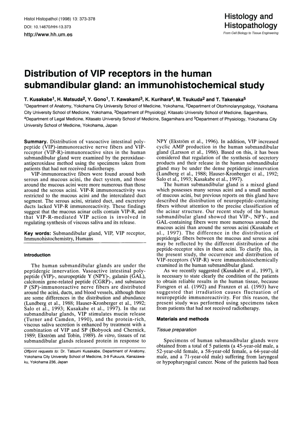 Distribution of VIP Receptors in the Human Submandibular Gland: an Immunohistochemical Study