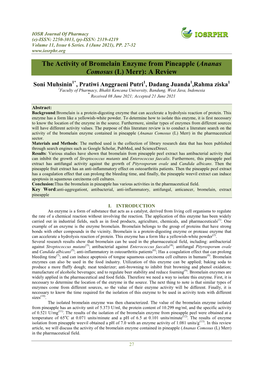 The Activity of Bromelain Enzyme from Pineapple (Ananas Comosus (L) Merr): a Review