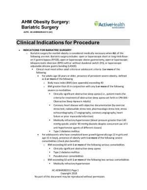 Clinical Indications for Procedure