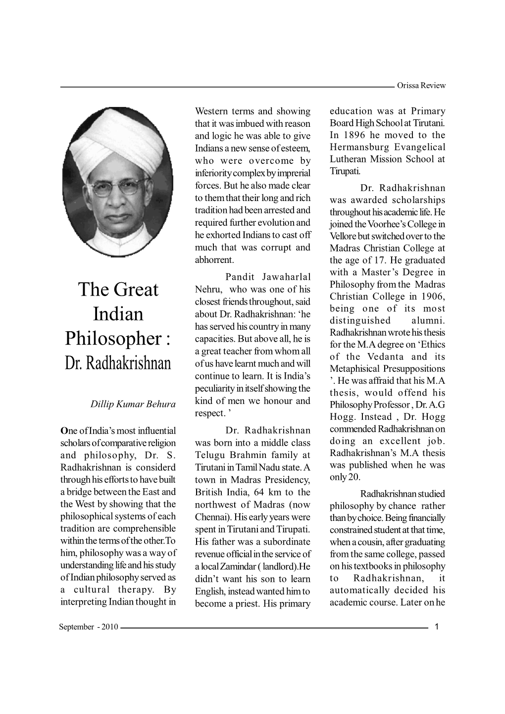 The Great Indian Philosopher : Dr. Radhakrishnan Dillip Kumar Behura ...1