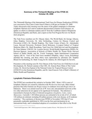 1 Summary of the Thirteenth Meeting of the ITFDE (II) October 29, 2008
