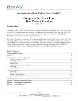 M3AAWG Complaint Feedback Loop Best Current Practices