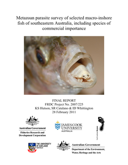 Metazoan Parasite Survey of Selected Macro-Inshore Fish of Southeastern Australia, Including Species of Commercial Importance