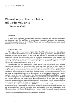 Discontinuity, Cultural Evolution and the Historic Event Waalsr De N *Va D J