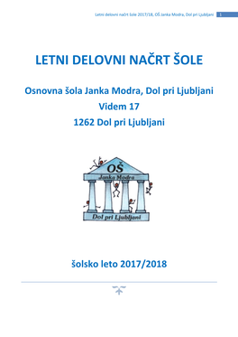 Letni Delovni Načrt Šole 2017/18, OŠ Janka Modra, Dol Pri Ljubljani 1