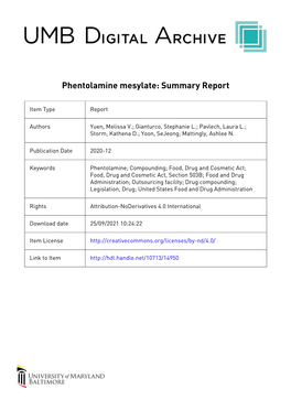 Phentolamine Mesylate: Summary Report