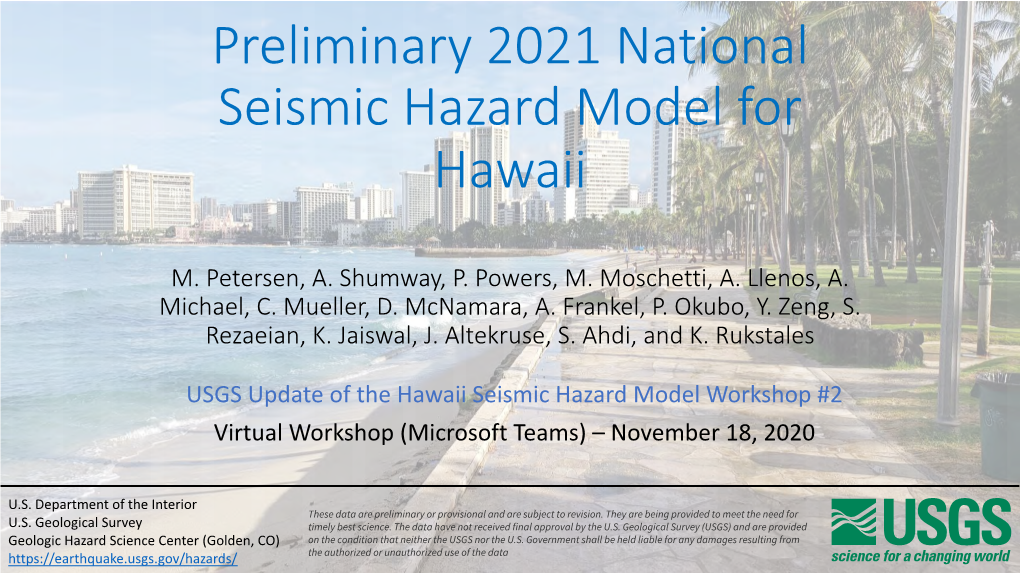 Preliminary 2021 National Seismic Hazard Model for Hawaii