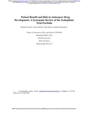 Patient Benefit and Risk in Anticancer Drug Development: a Systematic Review of the Ixabepilone Trial Portfolio