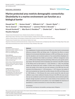 Marine Protected Area Restricts Demographic Connectivity: Dissimilarity in a Marine Environment Can Function As a Biological Barrier