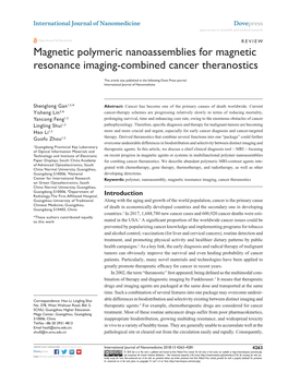 Magnetic Polymeric Nanoassemblies for Magnetic Resonance Imaging-Combined Cancer Theranostics