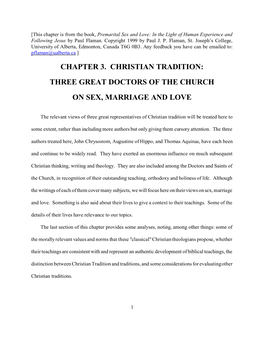 Chapter 3. Christian Tradition: Three Great Doctors of the Church on Sex, Marriage and Love