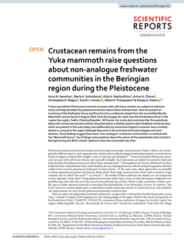 Crustacean Remains from the Yuka Mammoth Raise Questions About Non-Analogue Freshwater Communities in the Beringian Region During the Pleistocene Anna N