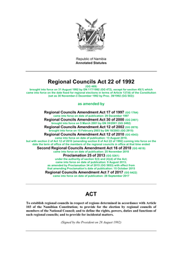 Regional Councils Act 22 of 1992