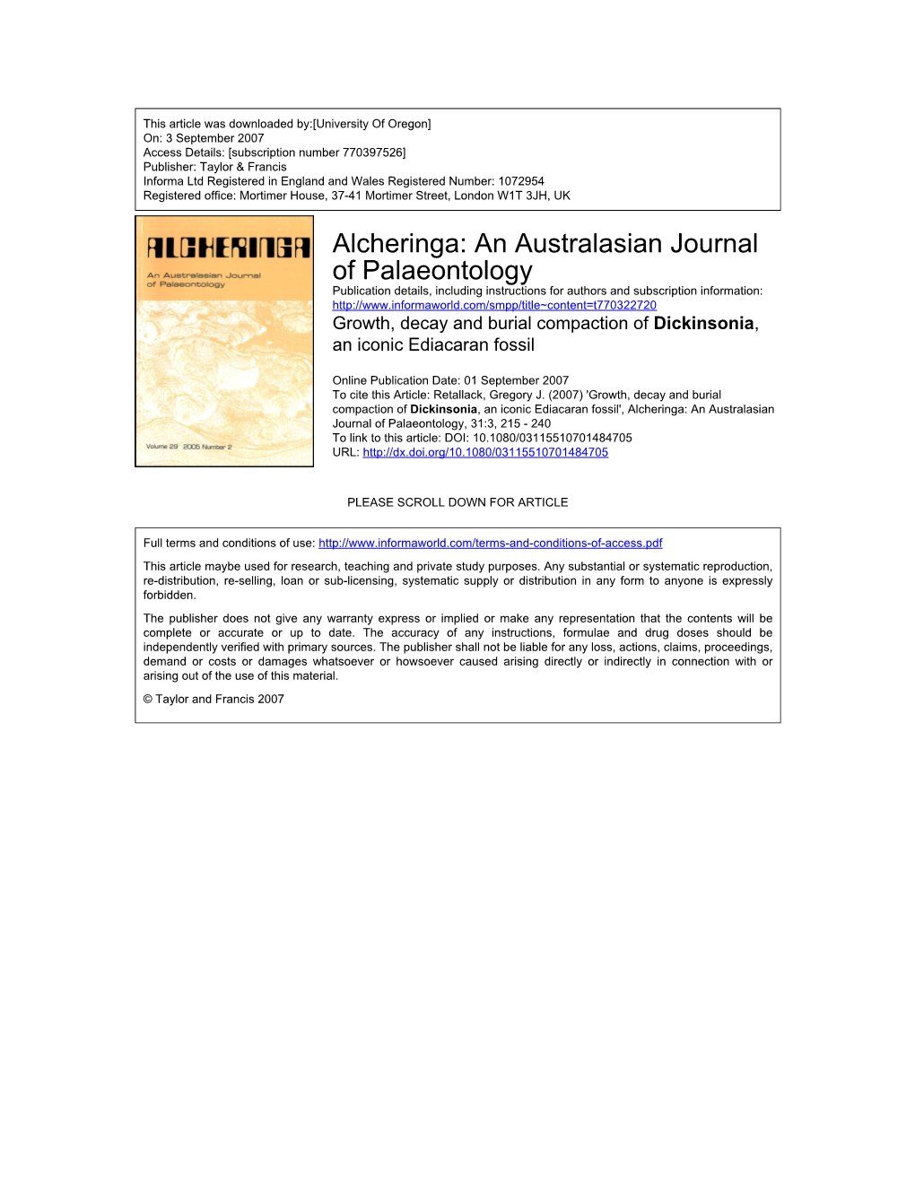 Alcheringa: an Australasian Journal of Palaeontology