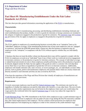Manufacturing Establishments Under the Fair Labor Standards Act (FLSA)