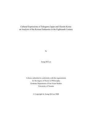 Cultural Expressions of Tokugawa Japan and Chosŏn Korea: an Analysis of the Korean Embassies in the Eighteenth Century