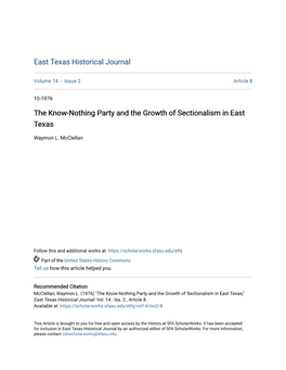 The Know-Nothing Party and the Growth of Sectionalism in East Texas