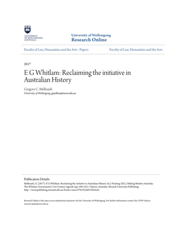 E G Whitlam: Reclaiming the Initiative in Australian History Gregory C