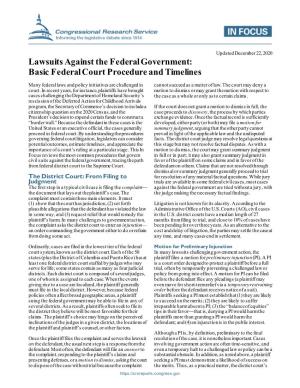 Lawsuits Against the Federal Government: Basic Federal Court Procedure and Timelines
