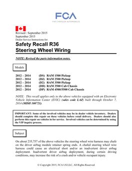 Safety Recall R36 Steering Wheel Wiring