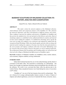 Buddhist Sculptures of Malakand Collection: Its History, Analysis and Classification
