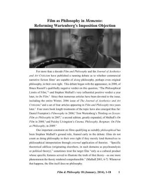 Film As Philosophy in Memento: Reforming Wartenberg's Imposition