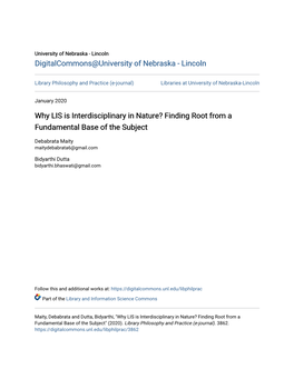 Why LIS Is Interdisciplinary in Nature? Finding Root from a Fundamental Base of the Subject