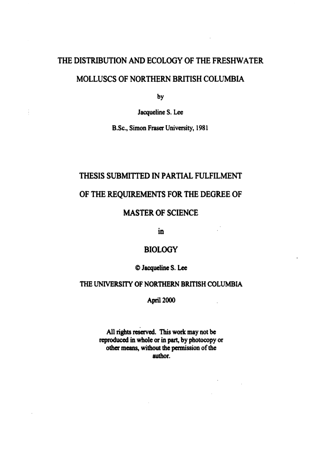 The Distribution and Ecology of the Freshwater